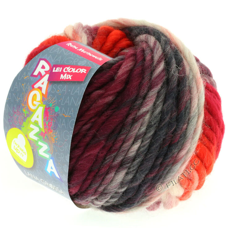 Lana Grossa LEI Mouliné/Color Mix/Spray (Ispuštanje u boji) | 153-tamno siva/crveno/rose