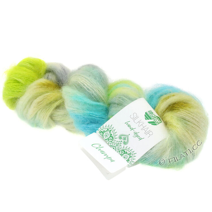 Lana Grossa SILKHAIR Hand-dyed | 607-svjetloplav/bijela/žuta zelena/siva/tirkiz