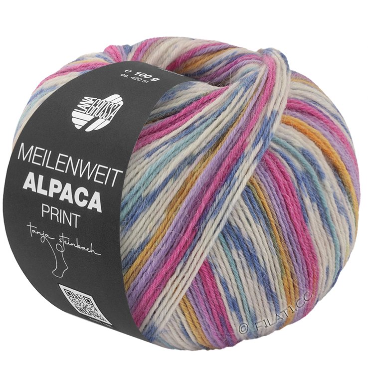 Lana Grossa MEILENWEIT 6-FACH 150g Alpaca Print | 1109-fuksija/ljubičasta/ljubičasta/šafranžuto/bijela/sivo plava/farmerke