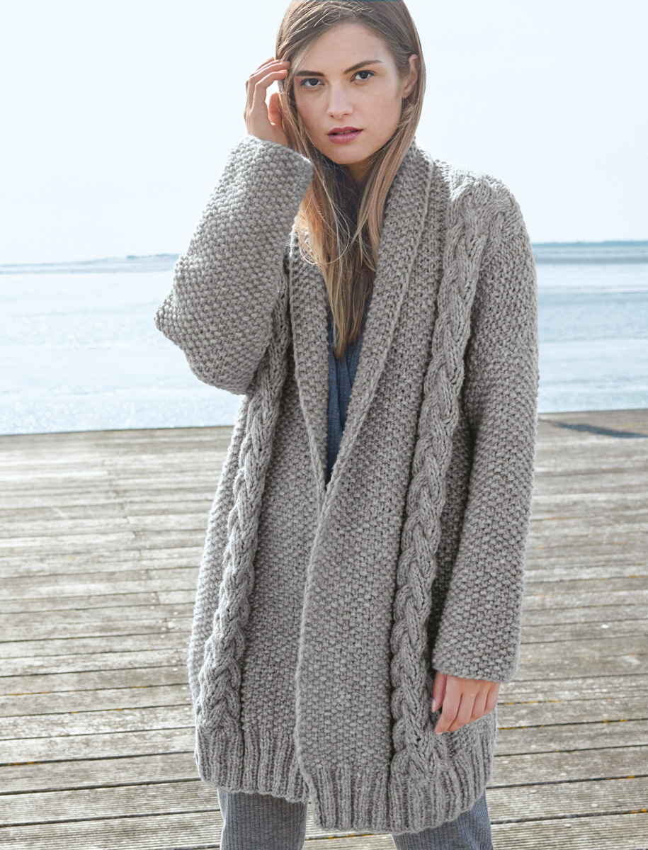 Lana Grossa JACKE IM PERLMUSTER MIT ZOPFSTREIFEN Lala Berlin Lovely Cotton