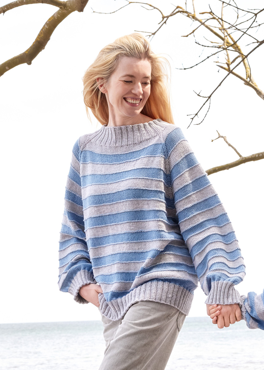 Lana Grossa TOP DOWN STREIFENPULLOVER Cool Wool Big Mélange